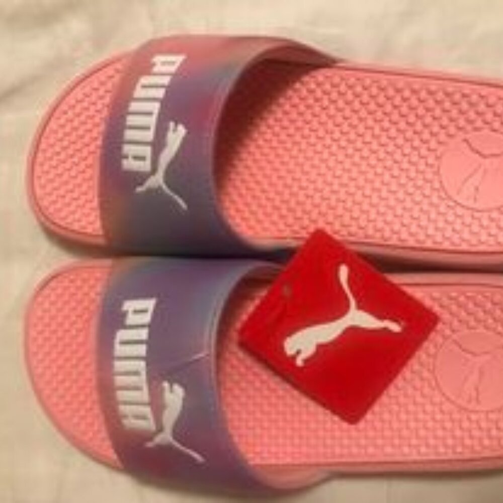 Pink and purple PUMA slides, girls